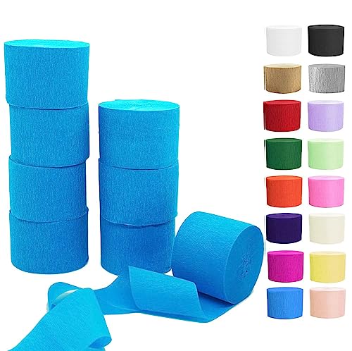 Sky Blue Crepe Paper Streamers 8 Rolls, Party Streamers For Birthday Wedding Baby Bridal Shower Decorations Halloween Christmas Craft Supplies (1.8 Inch X 82 Ft/Roll，656Ft) #TOP2