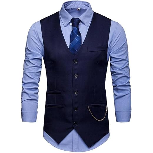 Colete Formal Masculino - Homens Colete De Terno Com Decote V Moda Estilo Britânico Colete Slim Masculino Formal Negócios Sem Mangas Colete Colete Vintage De Peito Único, Navy, XXL
