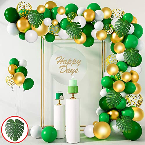 Image of Party Propz Green Balloons For Birthday Decoration - 47 Pcs Jungle Theme Birthday Decoration Kit | With Artificial Leaves | Green Birthday Decoration Items | Dinosaur Themed Birthday Decorations