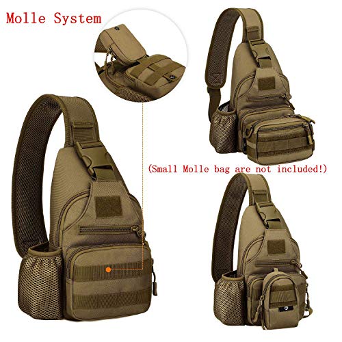 Huntvp Small Tactical Sling Chest Pack Bag Molle Daypack Backpack Military Crossbody(Type2-Coyote Brown) #TOP5