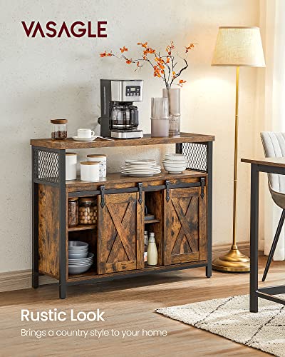 VASAGLE Sideboard, Kitchen Cabinet, Storage Cupboard, with 2 Sliding Barn Doors, 33 x 100 x 80 cm, Adjustable Shelves, for Living Room, Rustic Brown and Ink Black LSC092B01 - Image 5