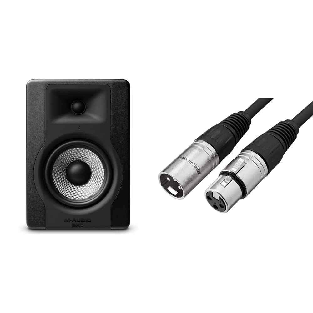 M-Audio BX5 D3 | Compact 2-Way 5" Active Studio Monitor Speaker, 1 Piece & Amazon Basics XLR Male to