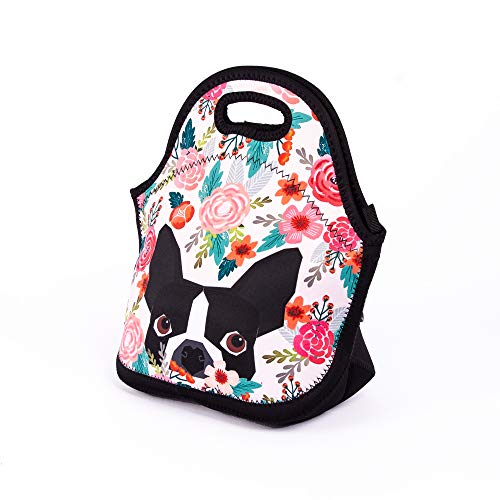 Boston Terrier Dog Florals Lunch Bag Cute Pug Lunch Bags For Women Kids Girls Men Teen Boys Insulated Waterproof Lunch Tote Colorful Flower Printed Box For Work Travel And Picnic #TOP1