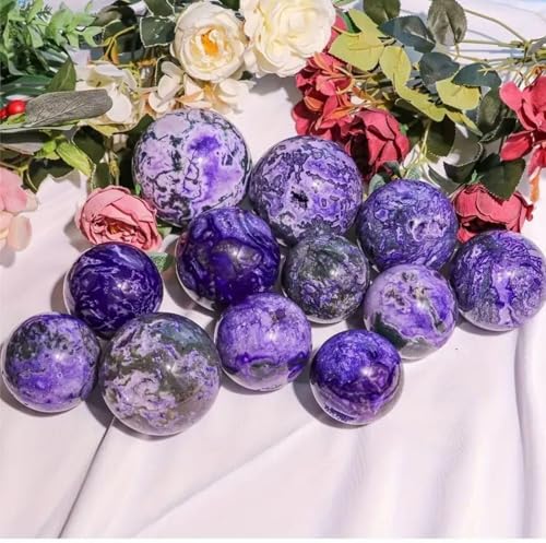 Sphère en agate mousse et améthyste pour la divination par le regard - 3