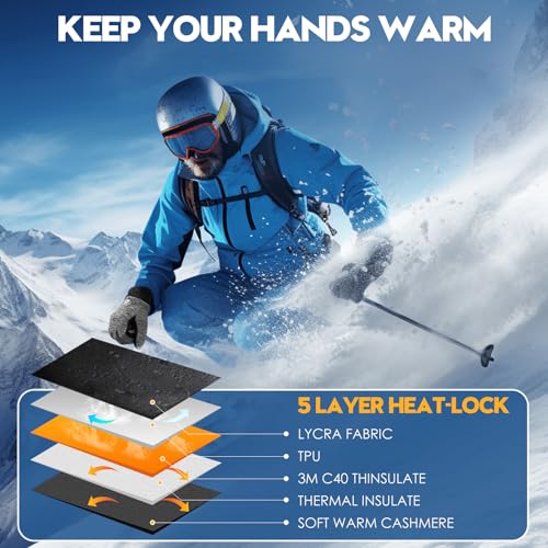 Image of Bruvoalon Winter Gloves for Women & Men, 3M Thermal Insulation, Lycra Fabric, Touchscreen, Anti-Slip