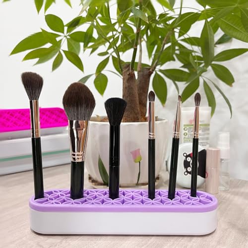 Image of TANG SONG 2 PCS Silicone Make up Brush Holder Cosmetic Storage Box Desktop Organizers (Light Purple)