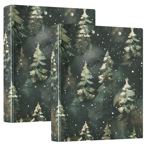 Image of Winter Green Christmas Tree 3 Ring Binder with 2 Interior Pockets 1.5 inch Binders 3 Ring Heavy Duty Fit 8.5 inch x 11 inch Letter Size for Office School, 2 Pack
