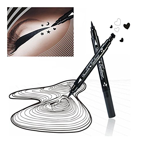 Pinkiou 2 In 1 Double-Headed Liquid Eyeliner Pen Stamp Super Slim Gel Felt Tip High Pigment Black Waterproof Smudgeproof Long Lasting Makeup Tool(Heart) #TOP3