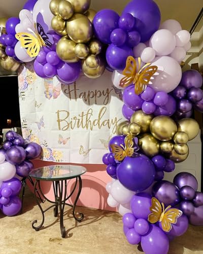 Image of Purple Balloon Arch Kit, ADOINBY 153Pcs Different Sizes inch Lavender Metallic Purple and Gold Balloons and Confetti Party Balloon Garland Kit for Women Birthday Baby Shower Wedding Party Decorations