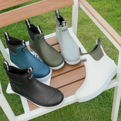 Image of Rain Boots for Men, Waterproof Ankle Mens Deck Boots Anti-Slip Comfort Rubber Boots Chelsea Garden Shoes for Yard Fishing Outdoor Work