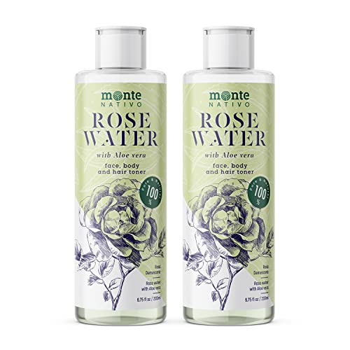 Rose Water With Aloe Vera Face Moisturizer For Women For All Skin Types Monte Nativo 2X6.75Oz (13.5Oz) - Rosewater Toner For Face & Hair That Hydrates, Rejuvenates & Clarifies #TOP1