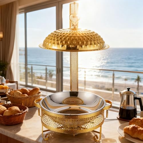 Juego de platos de frotamiento para bufé, platos redondos de 8.5 cuartos de galón con tapas, utensilios, latas de combustible para eventos, fiestas y catering