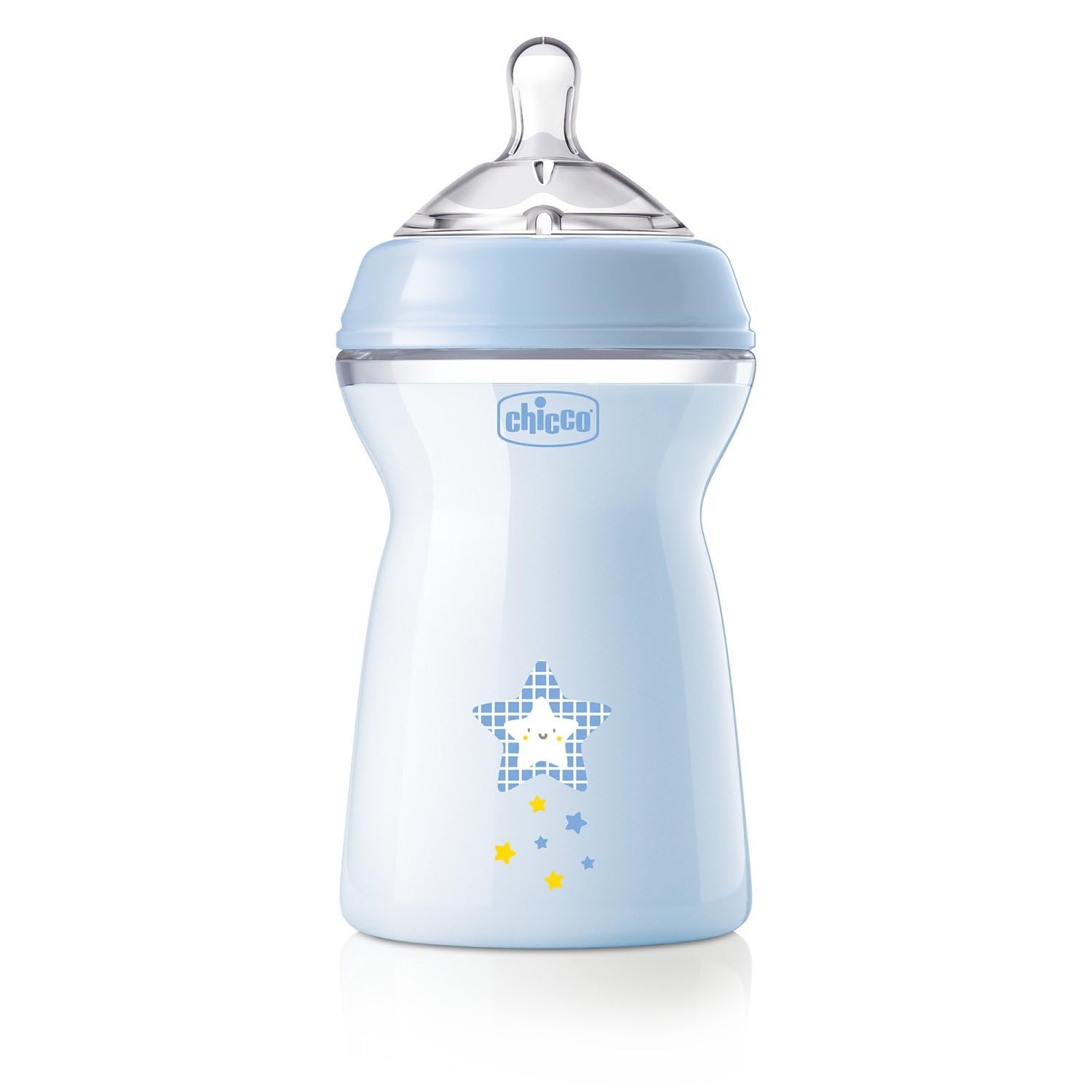 Chicco Natural Feeling Anti-Colic Baby Bottle 6+ Months 330 ml, Baby Bottle with Soft and Flexible Silicone Teat, Suitable for Breastfeeding, Blue