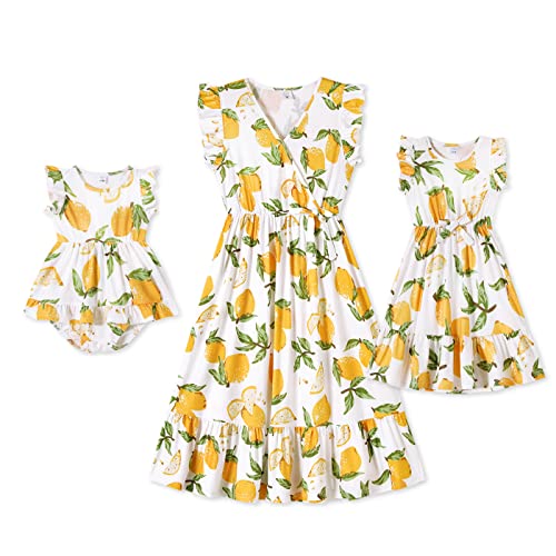 Image of IFFEI Mommy and Me Dresses Outfits Family Matching Dots Pink Ruffle Flutter-Sleeve Dress for Mother and Daughter