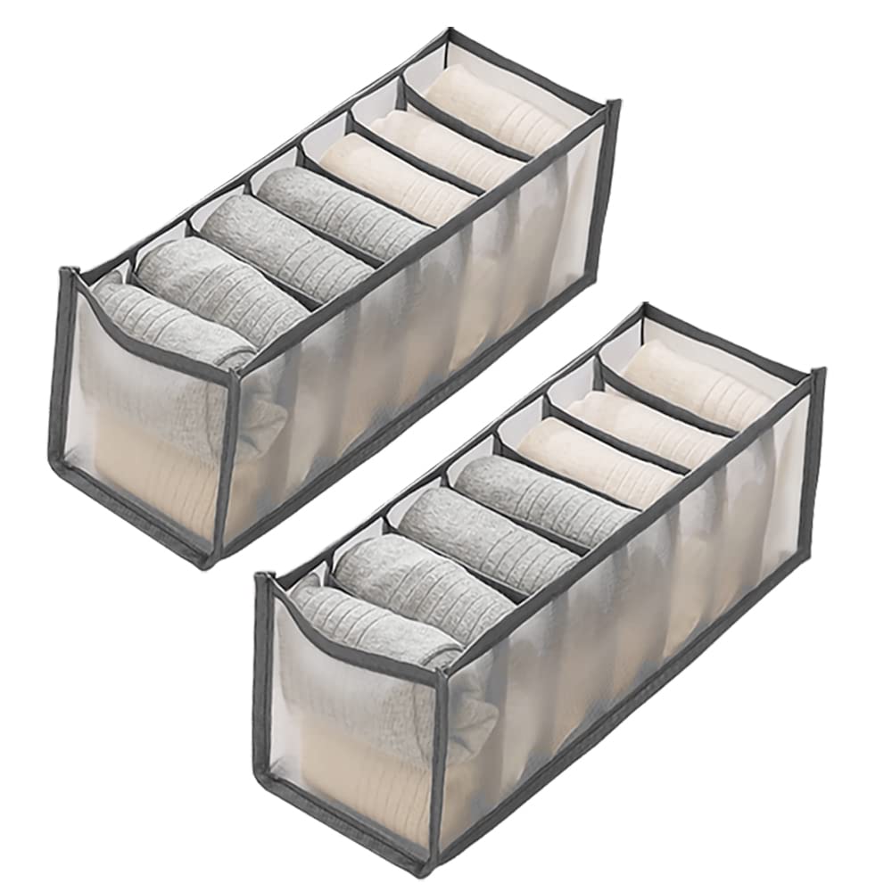 FUNKID Underwear Organizer, Foldable Drawer Organizer for Underwear Socks,Holds 28 pairs of underwear or 28 pairs of socks, 7+7 Cell (Grey)