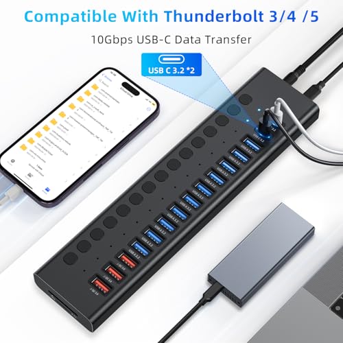 Image of VANGREE Powered USB Hub 10Gbps, 17 Ports USB 3.2 Hub, 96W Power Adapter