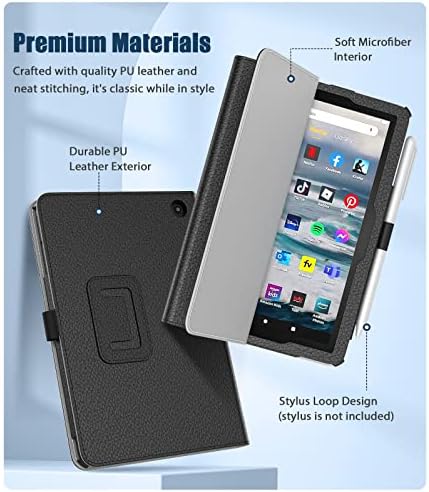 TiMOVO Case Fits All-New Kindle Fire 7 Tablet (7", 12th Generation, 2022 Release), Slim Protective Stand Cover, PU Leather Shell with Auto Wake/Sleep, Black