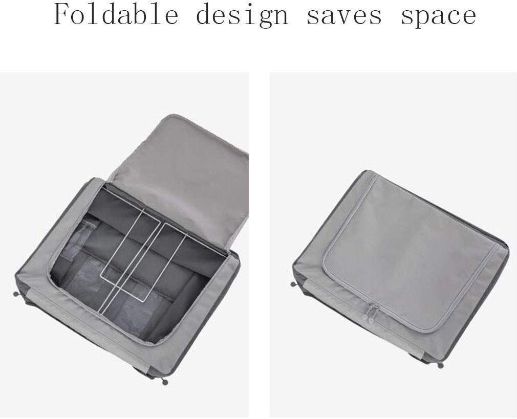 MU Grande boîte de rangement pliable, boîte de rangement en tissu Oxford, fenêtre transparente, support de cadre en acier,gris,M + M