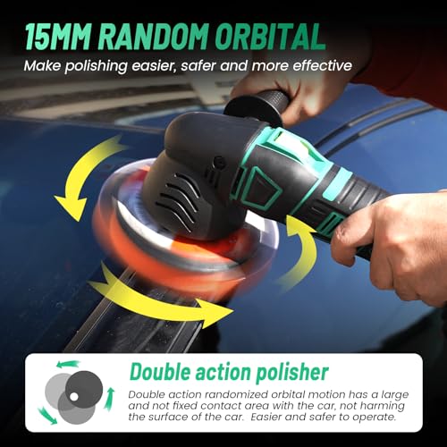 21V Cordless Buffer Polisher, 5 & 6 inch Car Buffer Polisher with 15mm Random Orbital, w/ 2 X 4.0Ah Batteries, 6 Variable Speed Dual Action Buffer Polisher for Car Detailing/ Waxing/ Polishing