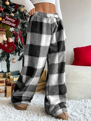 Image of ZAFUL Women's Fuzzy Plush Pajama Pants Wide Leg Pj Bottoms Lounge Pants | Soft Fluffy Sleep Pants Drawstring Elastic Waist Teddy Pjs for Women No Pockets