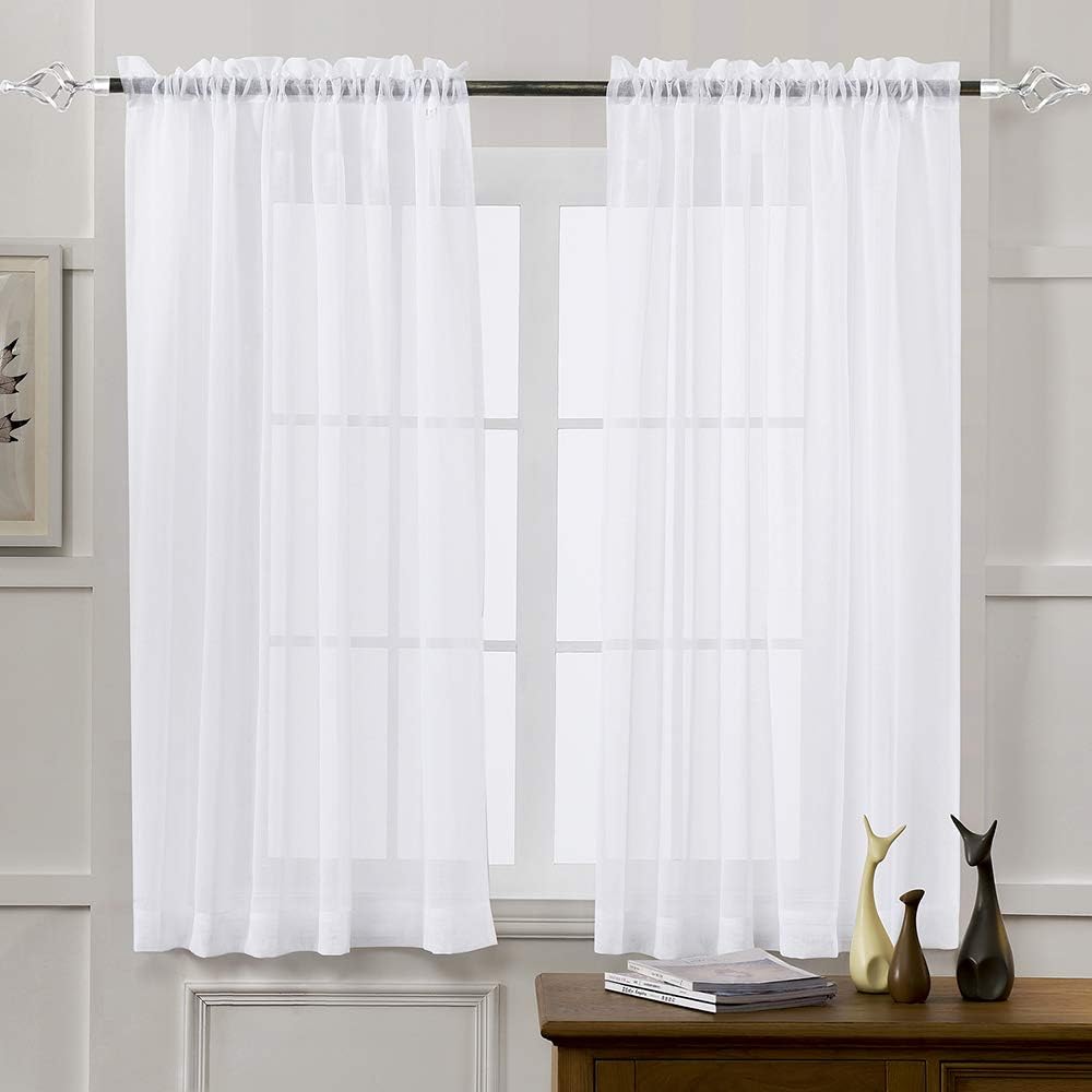 MYSTIC-HOME White Sheer Voile Curtains – 63 Inch Rod Pocket Drapes