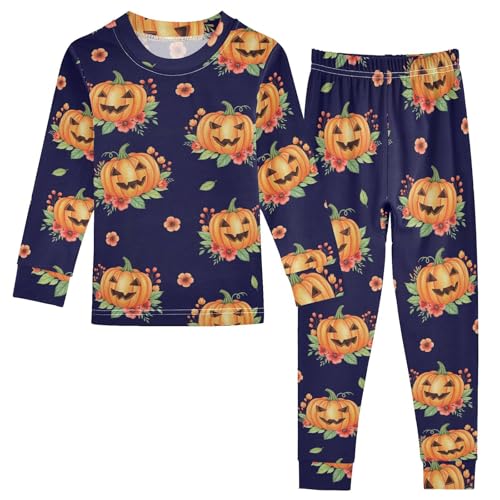 Pajama Sets Long Sleeve Pumpkin Floral Halloween Pattern Soft Comfy Sleepwear 2 Piece PJS 3-8T