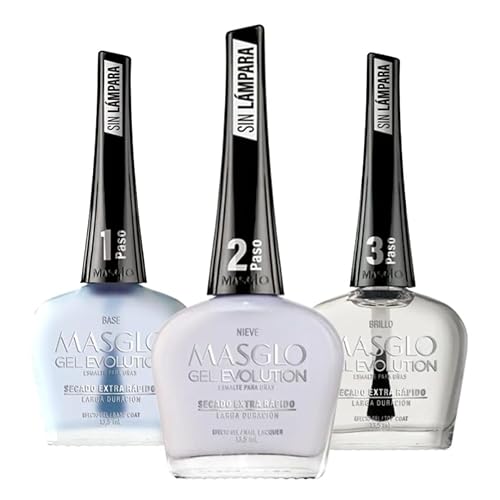 Miniatura 5 de MASGLO GEL EVOLUTION - Esmalte de uñas efecto gel, sin lámpara UVLed, duración hasta 12 días, 3 unidades, base, color esmalte, brillo - Efecto Gel