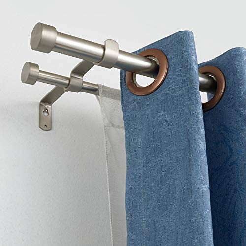 Double Curtain Rods For Windows,1-Inches Front And 3/4 Inches Back Metal Satin Nickel Window Curtain Rod,72-144 Inches Adjustable Drapery Rod With Premium Aluminum Finials #TOP5