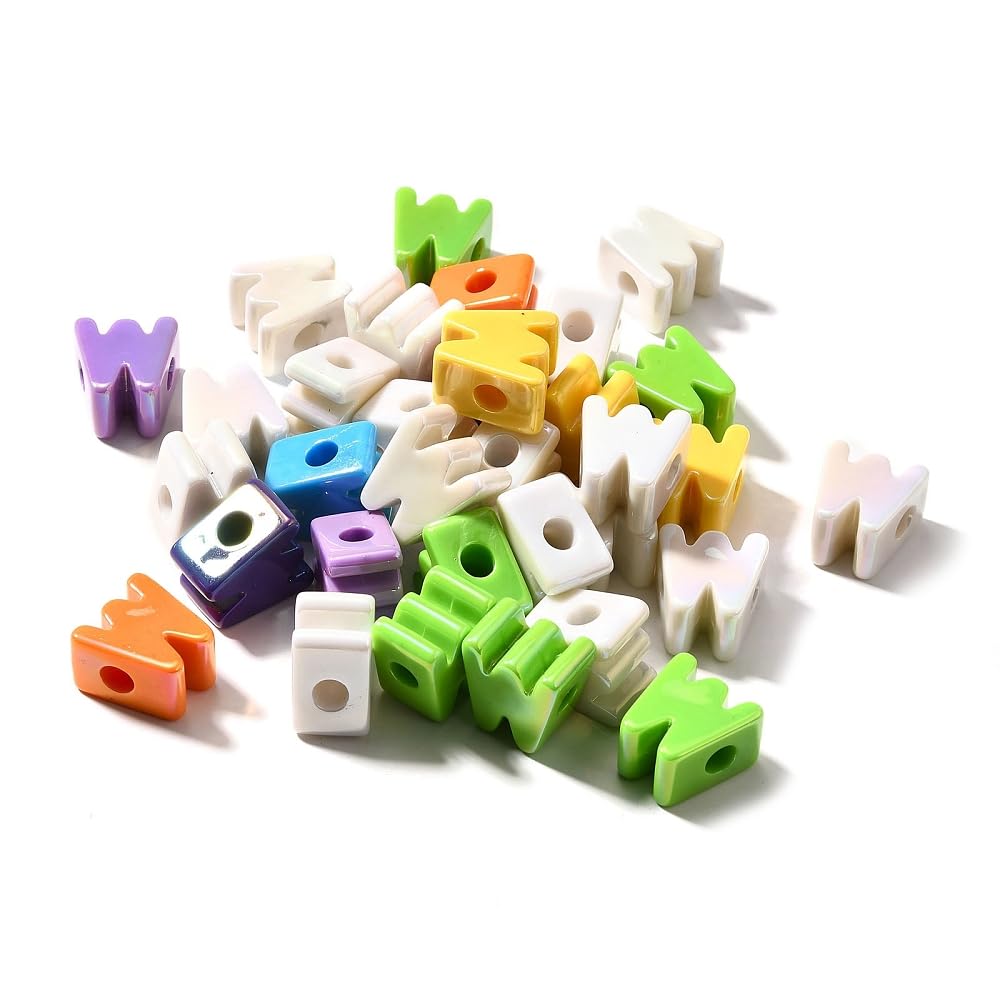 DanLingJewelry 40Pcs Random Rainbow Large Letter W Acrylic Beads AB Colour Iridescent Alphabet Keychain Beads for Bracelets Necklaces Jewellery Making โ image 1