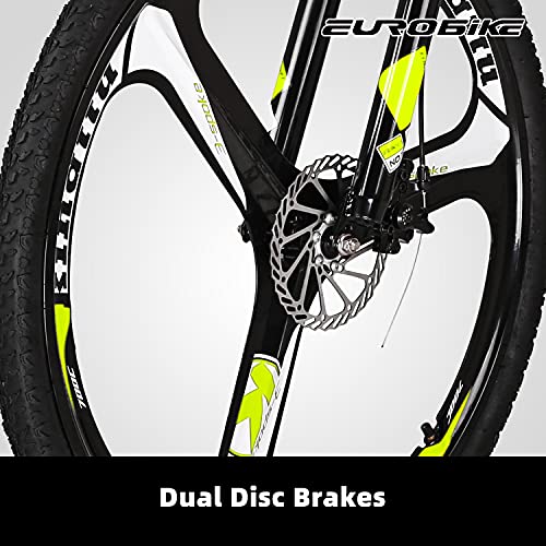 Eurobike Mountain Bike 21 Speed 27.5 Inch Wheels Shock Absorption Front Fork Dual Disc Brakes For Mens Bicycle (3-Spoke Black-Yellow) #TOP5