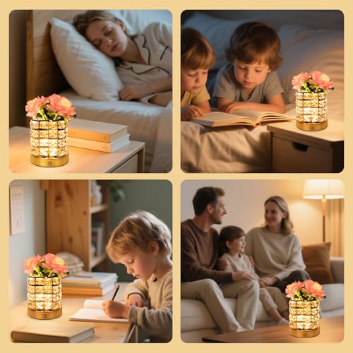 Image of 4000mAh Rechargeable Rose Lamp, Cordless Bedside Nightstand Light