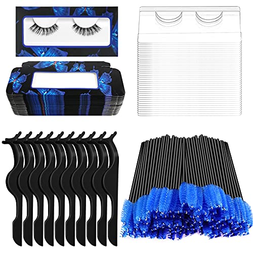 190 Pieces False Eyelash Kit,Include 30 Empty False Eyelash Storage Box,30 False Eyelash Tray,30 Eyelash Tweezers,100 Eyelash Brush Mascara Wands