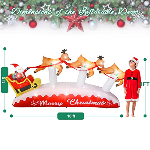 10 Ft Christmas Decoration Outdoor Yard Inflatables Blow Up Reindeer Pulling Sleigh And Santa Claus, Giant Led Inflatable Christmas Decorations For Outdoor Yard Garden #TOP3