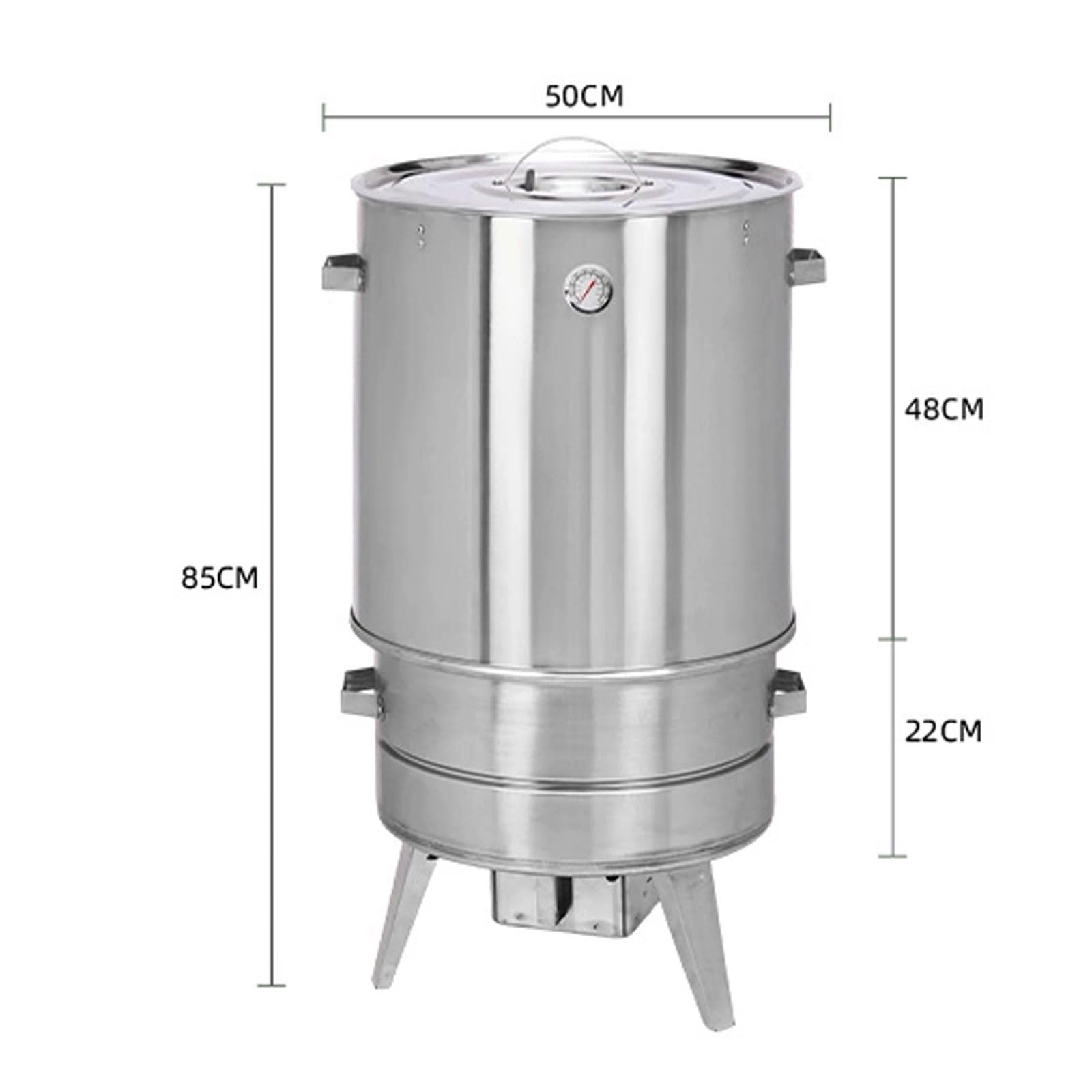 Ahumador Barril Asador De Carne Material De Acero Inoxidable Asador De 360° Incluye Termómetro Y Recipiente para Cenizas 50 Cm De Diámetro Parrillero