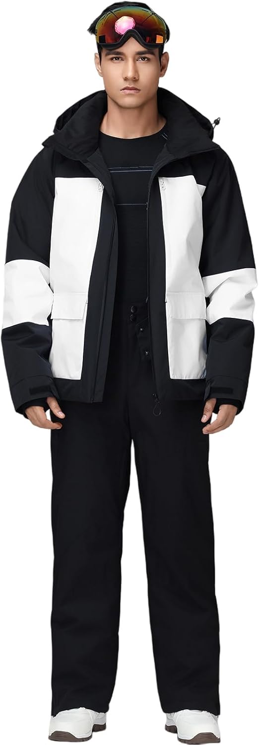 YEEFINE Men's Ski Suit Two Piece Insulated Snowboard Snow Jacket and Pants Set Waterproof Snowsuits Winter Outdoor