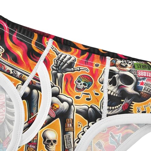 ODAWA Skull Skateboard Fire Black Tag Free Toddler Briefs Cotton, Boys Underwear 2T4