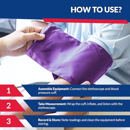 Image of Blood Pressure Monitor and Sprague Stethoscope Kit - 2-Pack, Adult Aneroid Sphygmomanometer with Dual-Head Stethoscope, Adjustable BP Cuff, Carrying Case & Accessories - Purple