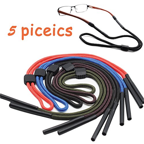 Aurorali Sport Sunglass Holder Strap, 5 Pack Neck Strap Eyeglass Cord Eyewear Retainer Sports Band with Adjustable Buckle, 5 Colors
