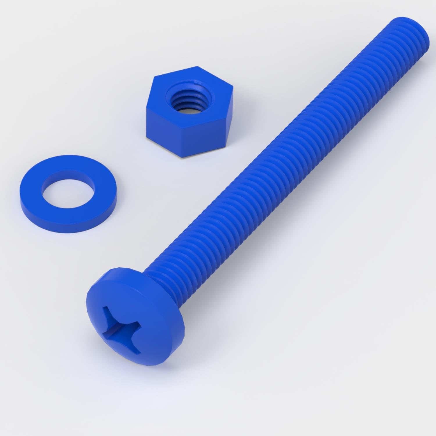 20 x Blue Pan Head Screws Polypropylene (PP) Plastic Nuts and Bolts, Washers, M6 x 60 mm