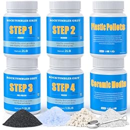 KomeStone Rock Tumbler Grit and Polish Refill Kit - 10 Pounds, Ultimate Value Pack with Ceramic & Plastic Pellets, Polishes Up to 70 lbs. of Rocks, 4-Step Tumbling Media, Works with All Rock Tumblers