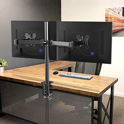 HuaNuo Supporto per Doppio Monitor, Regolabile Completamente per Due Schermi LED LCD da 13 a 27 Pollici, 2 Opzioni di Montaggio, VESA 75/100