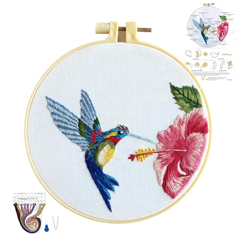 Image of YOUA Hummingbird Embroidery Kit for Adults with Stamped Pattern, Embroidery DIY Crafting,Cross Stitch Beginner Kits with Frame,Embroidery Kit.