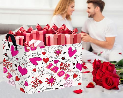 Image of Valentines Day Basket Large Foldable Heart Shaped Storage Box for Gifts Kids Empty Storage Bins Rectangular Toy Organizer Decor (Cartoon Love)