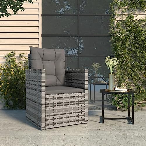 Kaloriko Fauteuil de Jardin en résine tressée Gris avec Coussins Anthracite, Cadre Acier Enduit, Dimensions 53x57x75 cm, Assise Confortable pour terrasse...