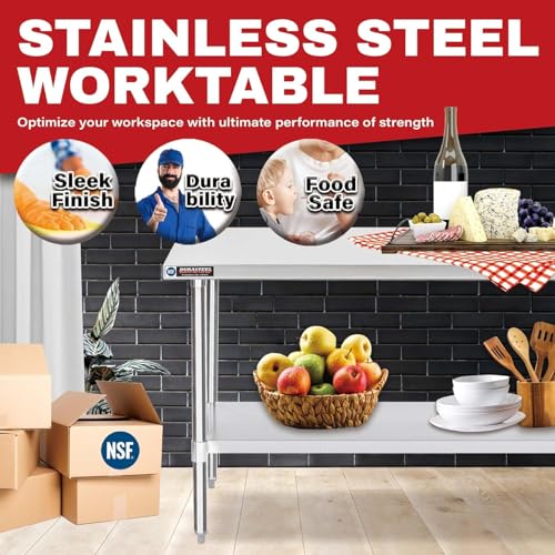 Image of DuraSteel 24x72 Stainless Steel Work Table - NSF Commercial Prep Metal Table - Outdoor Pizza Oven Stand w /Under Shelf - Kitchen Island Laundry Utility Garage Microwave Stand Rolling Storage Cart Vevo