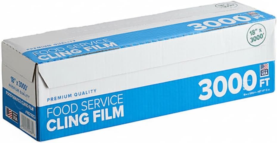 18 Inch x 3000 Feet Clear PVC Food Service Film Roll with Serrated Cutter, Non-Perforated, 35 Gauge, Microwavable, Made in America