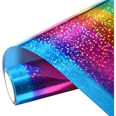 BOSADA Heat Transfer Vinyl 12" x 5ft Rainbow HTV Vinyl Metallic Foil Iron on Vinyl for Cricut and DIY T-Shirt Clothing Hats Pillows Fabric Cover