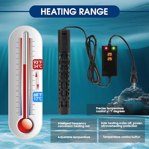 Image of 800w Aquarium Heater, Submersible Fish Tank Heater,Intelligent Frequency Conversion with Over-Temperature Protection and Automatic Power-Off When Leaving Water for