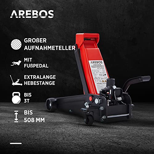 Arebos 3T Hydraulischer Rangierwagenheber mit integriertem Fußpedal | Unterfahrhöhe 130-508 mm | 2...
