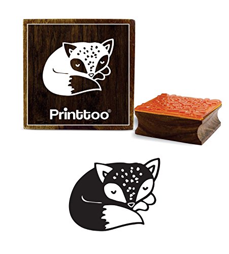 Printtoo Square Wooden Rubber Stamp Sleeping Fox Pattern Scrap-Booking Block-3 x 3 Inches, Brown, 3 x 3" Inches
